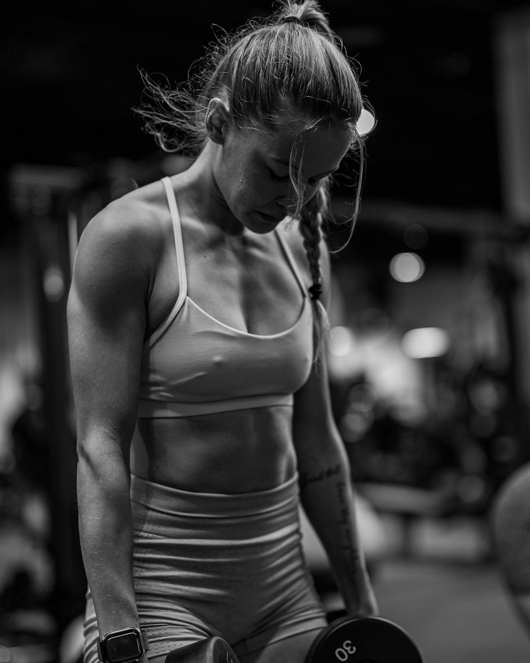 Woman at the Gym in Black and White