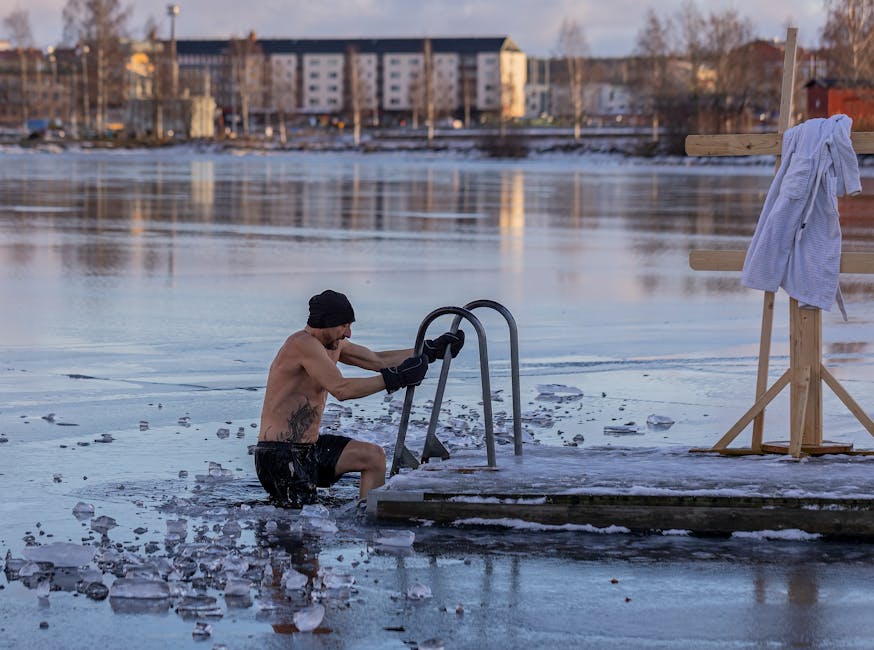 Shirtless Man on a Frozen Lake